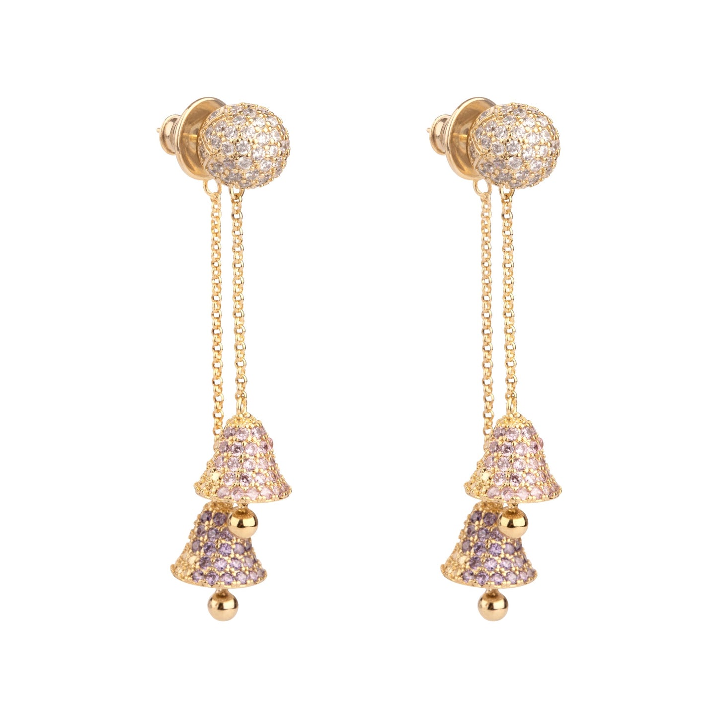 Free Shipping For Golden Plated Pink Wind Chimes Long Bells Drop Earrings