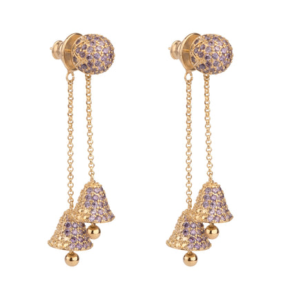 Free Shipping For Golden Plated Purple Wind Chimes Long Bells Earrings