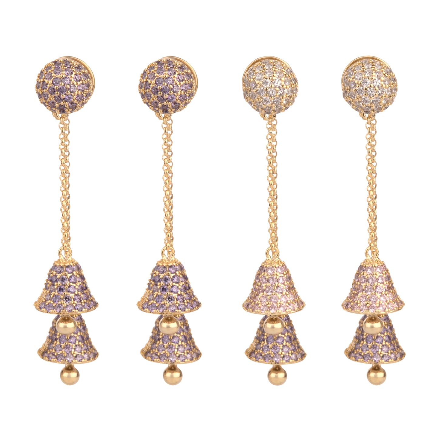 Free Shipping For Golden Plated Pink Wind Chimes Long Bells Drop Earrings