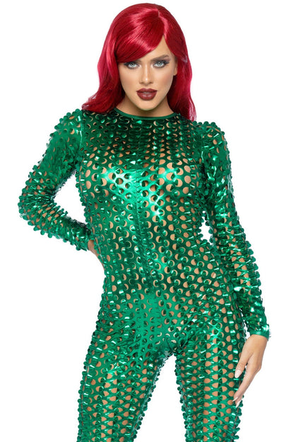 Free Shipping For Laser Cut Metallic Catsuit