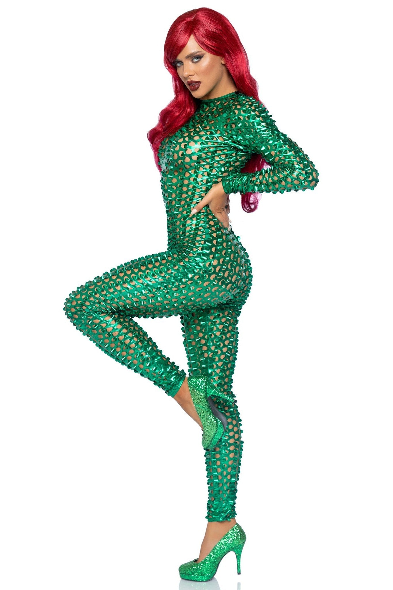 Free Shipping For Laser Cut Metallic Catsuit