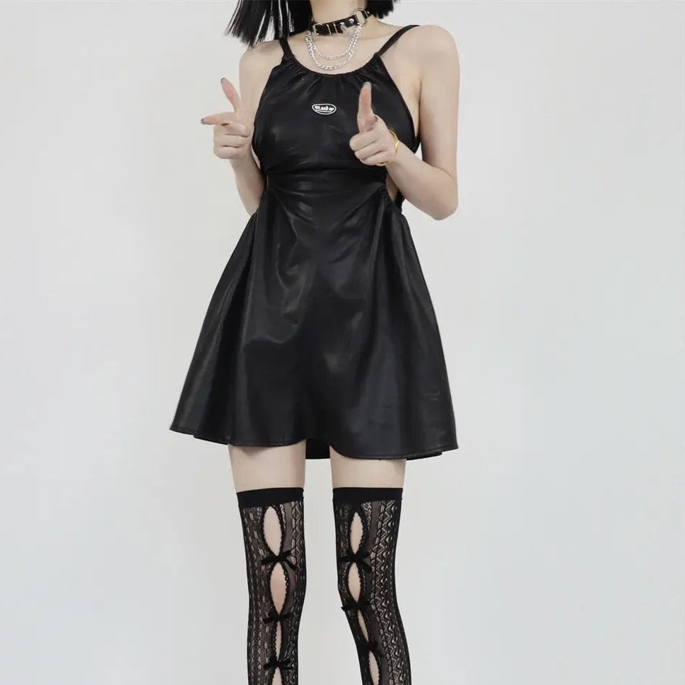 Free Shipping For 'Lash Up' PU Leather Hollow Out Backless Dress