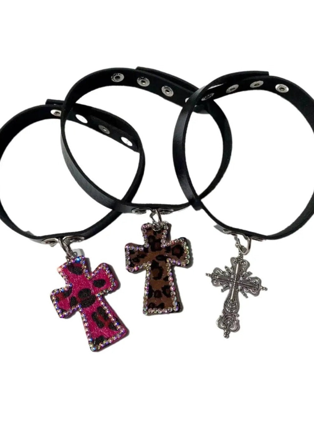 Free Shipping For 'Rebel Leopard' Print Rhinestone Cross Choker