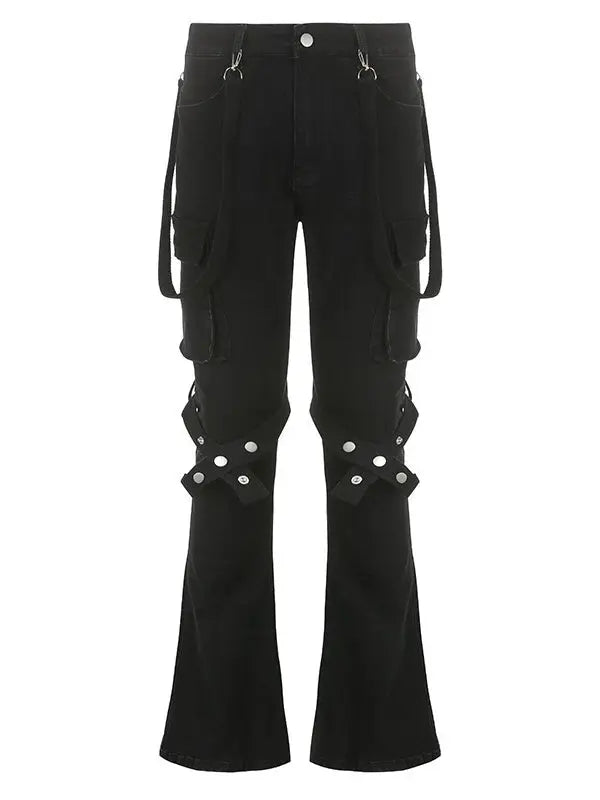 Free Shipping For 'Locked' Dark Tech-wear Buckle Strap Bell Pants