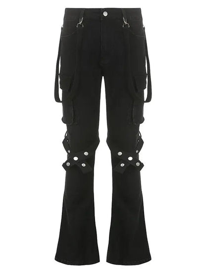 Free Shipping For 'Locked' Dark Tech-wear Buckle Strap Bell Pants