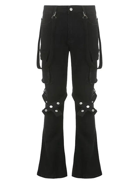 Free Shipping For 'Locked' Dark Tech-wear Buckle Strap Bell Pants