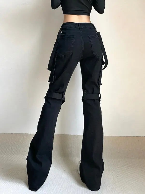 Free Shipping For 'Locked' Dark Tech-wear Buckle Strap Bell Pants