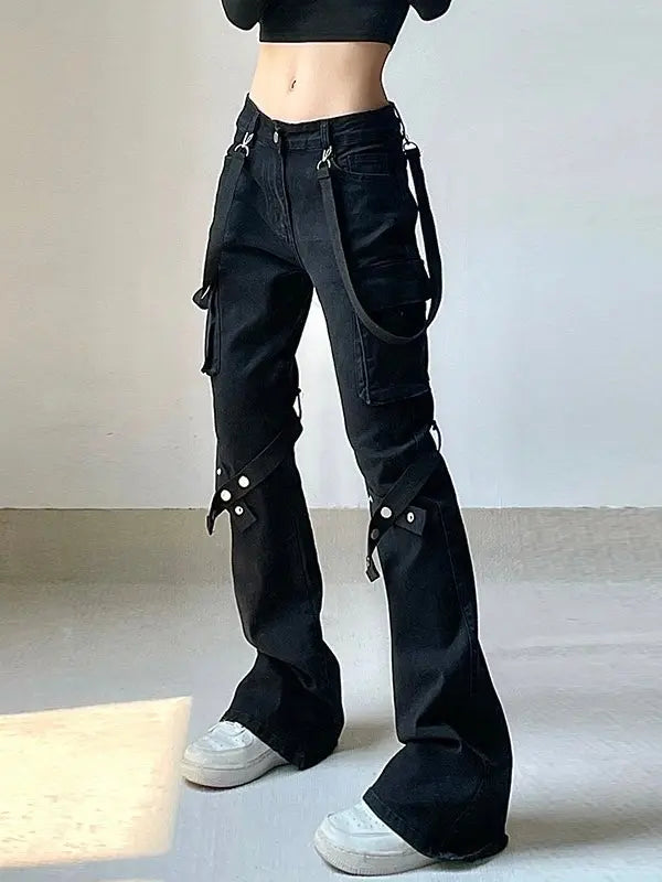 Free Shipping For 'Locked' Dark Tech-wear Buckle Strap Bell Pants