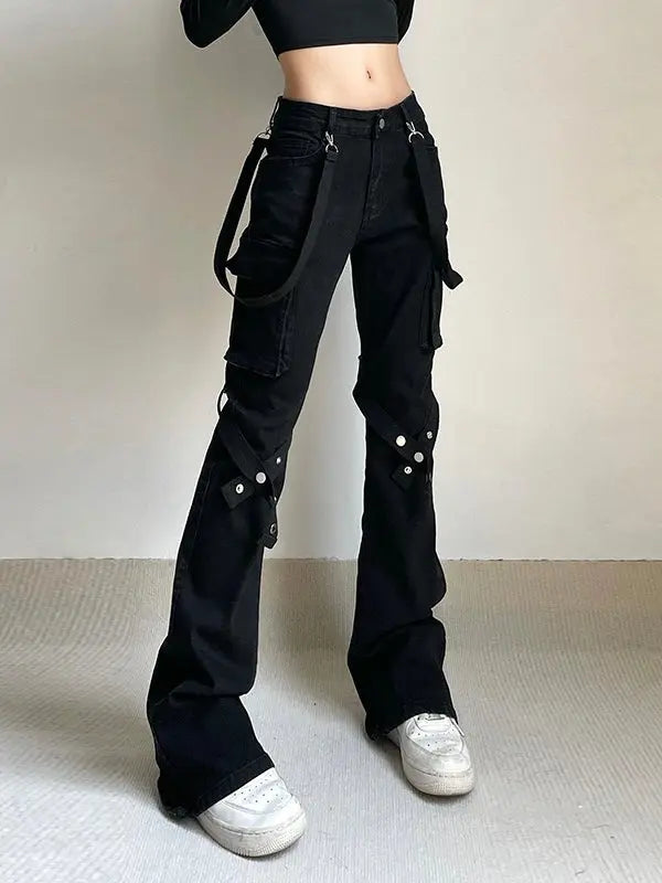 Free Shipping For 'Locked' Dark Tech-wear Buckle Strap Bell Pants