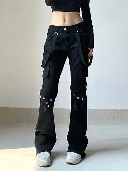 Free Shipping For 'Locked' Dark Tech-wear Buckle Strap Bell Pants