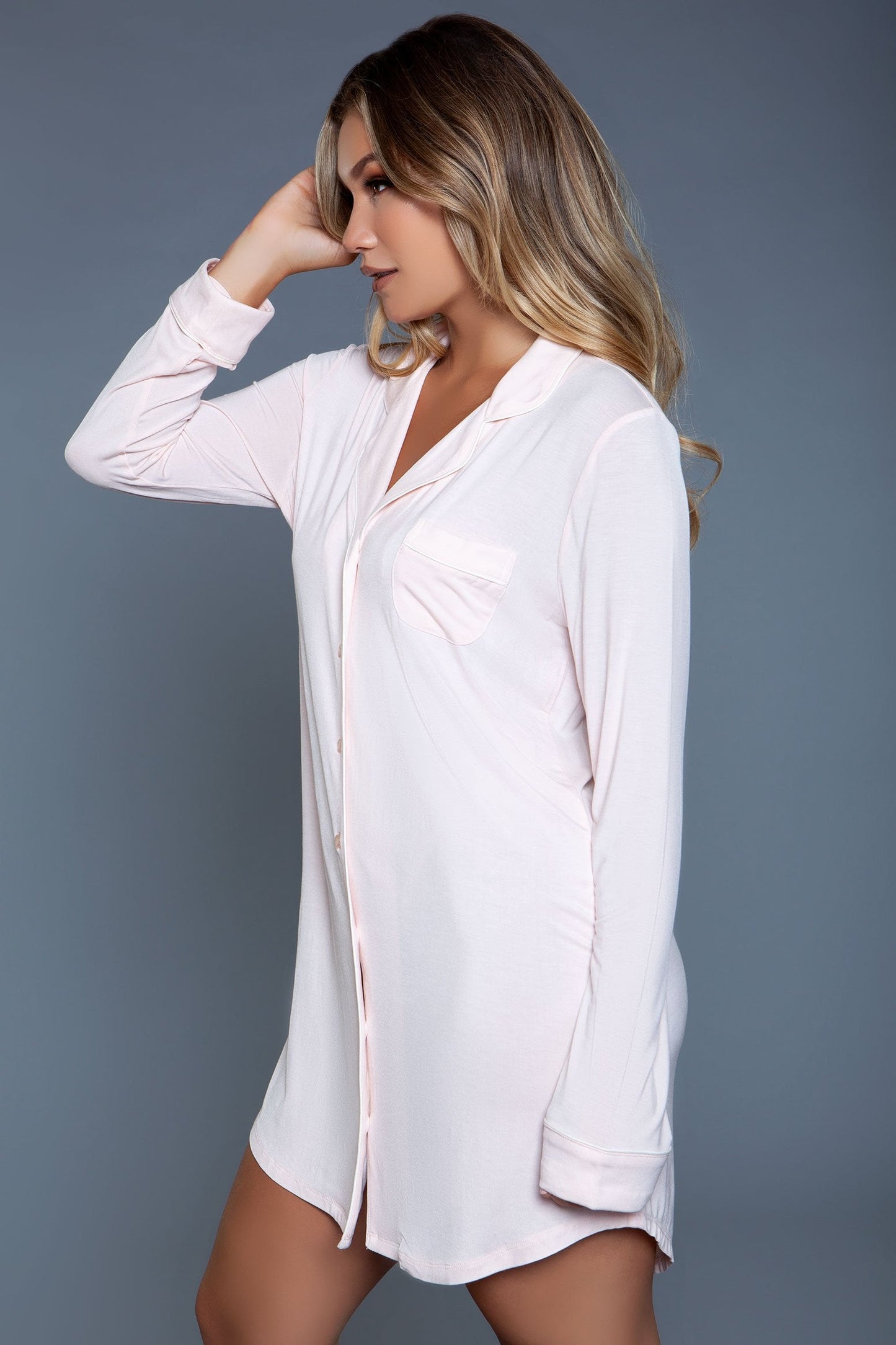 Free Shipping For Long Sleeve Button Front Sleepshirt