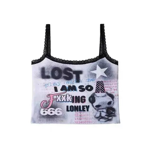 Free Shipping For 'Lost Babe' Alt Anime Y2k Graffiti Cami Top