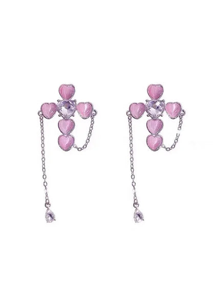 Free Shipping For 'Love on top' Opal Pink Heart Cross Earring