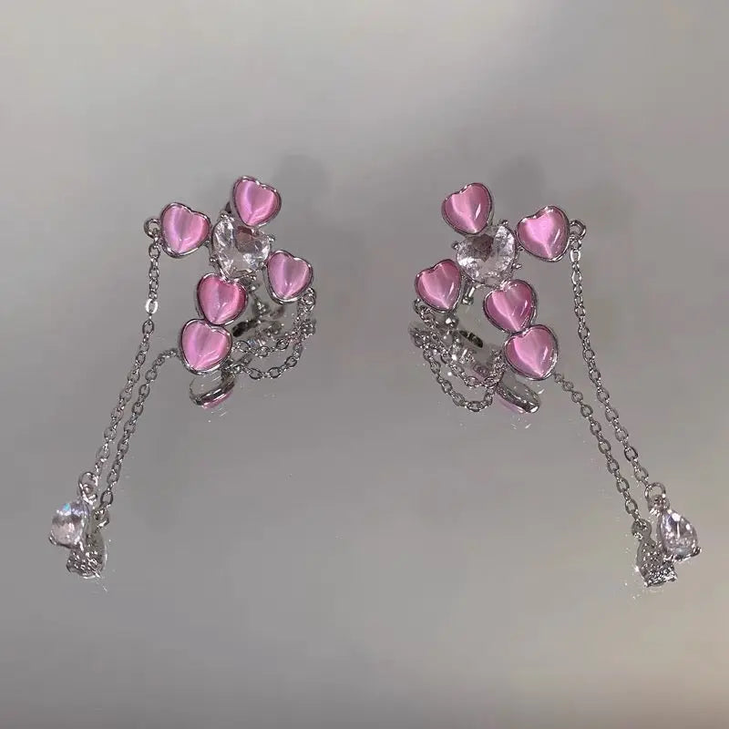 Free Shipping For 'Love on top' Opal Pink Heart Cross Earring