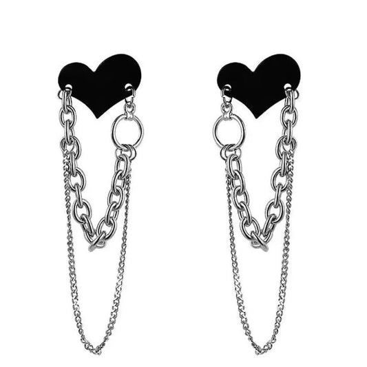 Free Shipping For 'Lover' Heart Chains Grunge Earrings