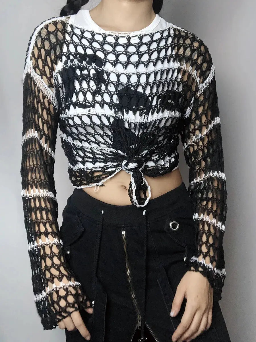 Free Shipping For 'Lust' Black & White Ripped Goth Sweater