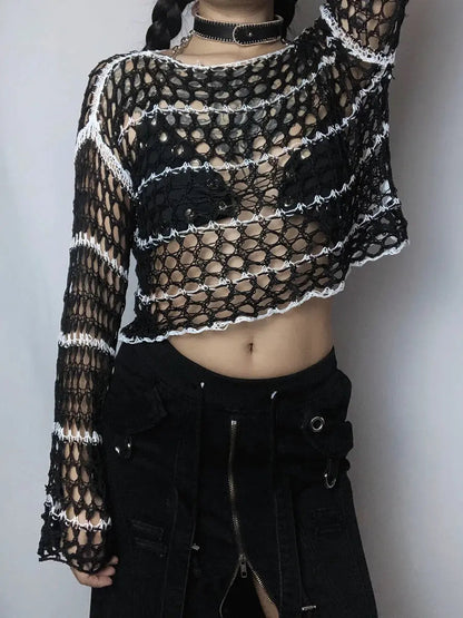 Free Shipping For 'Lust' Black & White Ripped Goth Sweater