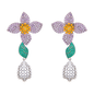 Free Shipping For Golden Plated Glamorous Colorful CZ Pave Flower Earrings