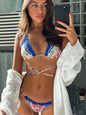 Free Shipping For Blue printed strappy sexy lace bikini set