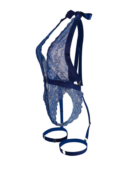 Free Shipping For Blue Sexy Lace Suspenders Shapewear