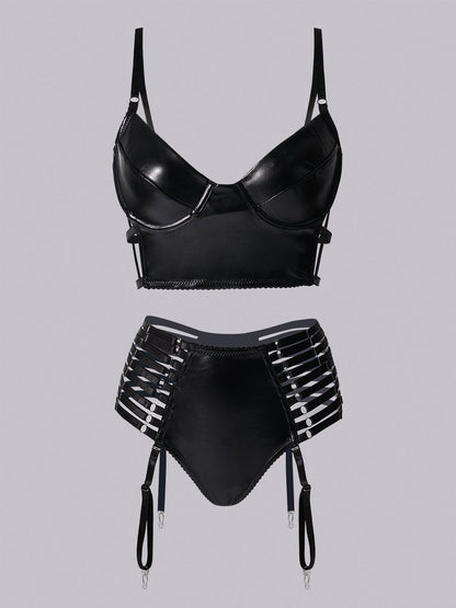 Free Shipping For  Midnight Temptation Pu Lingerie Set