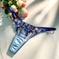 Free Shipping For Fresh Blue Satin Embroidered Thong