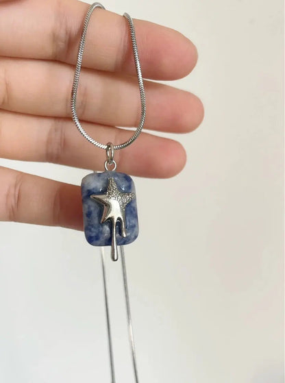 Free Shipping For 'Melting Star' Y2k Silver Star Marble Necklace