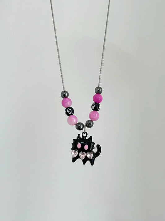 Free Shipping For 'Meowza' Kawaii Egirl Black Pink Kitten Necklace