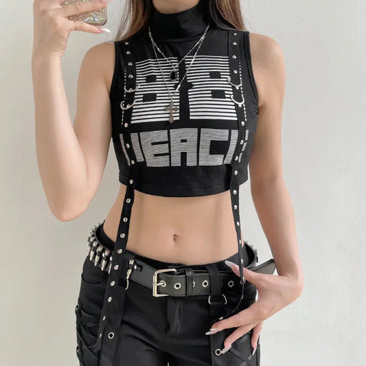 Free Shipping For 'Merci' Techwear Dark Biker Ribbon Top