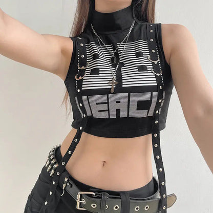 Free Shipping For 'Merci' Techwear Dark Biker Ribbon Top