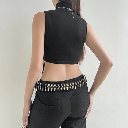 Free Shipping For 'Merci' Techwear Dark Biker Ribbon Top