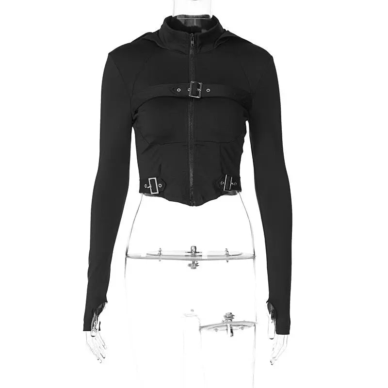 Free Shipping For 'Mission X' Tech Wear Buckle Zip Up Top