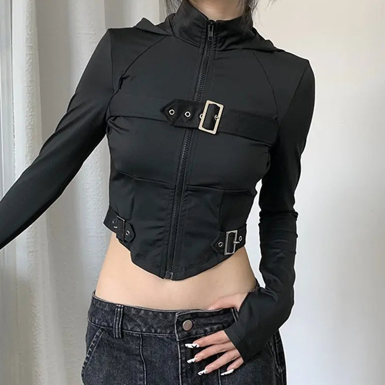 Free Shipping For 'Mission X' Tech Wear Buckle Zip Up Top