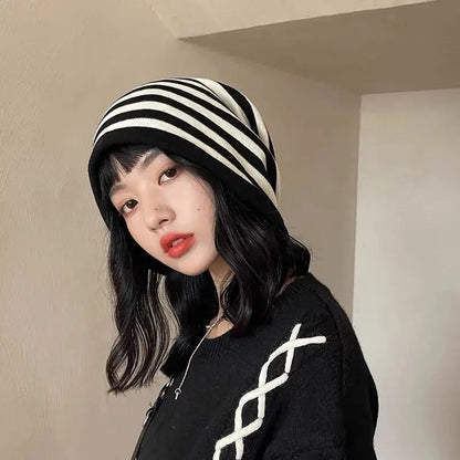 Free Shipping For 'Mocha' Grunge Striped Beanie Hat