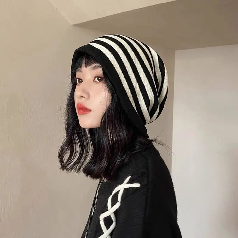 Free Shipping For 'Mocha' Grunge Striped Beanie Hat