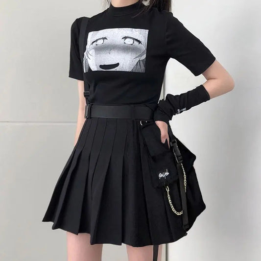 Free Shipping For'Moment' Dark Tech-wear Ribbons Cargo Skirt