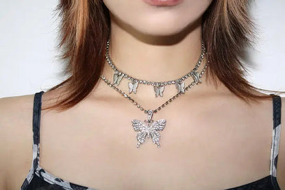 Free Shipping For 'Montage'  Butterfly Rhinestone Y2k Necklaces Set