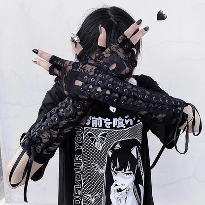 Free Shipping For 'Moonlight' Lace Strap Mesh Goth Gloves