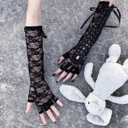 Free Shipping For 'Moonlight' Lace Strap Mesh Goth Gloves