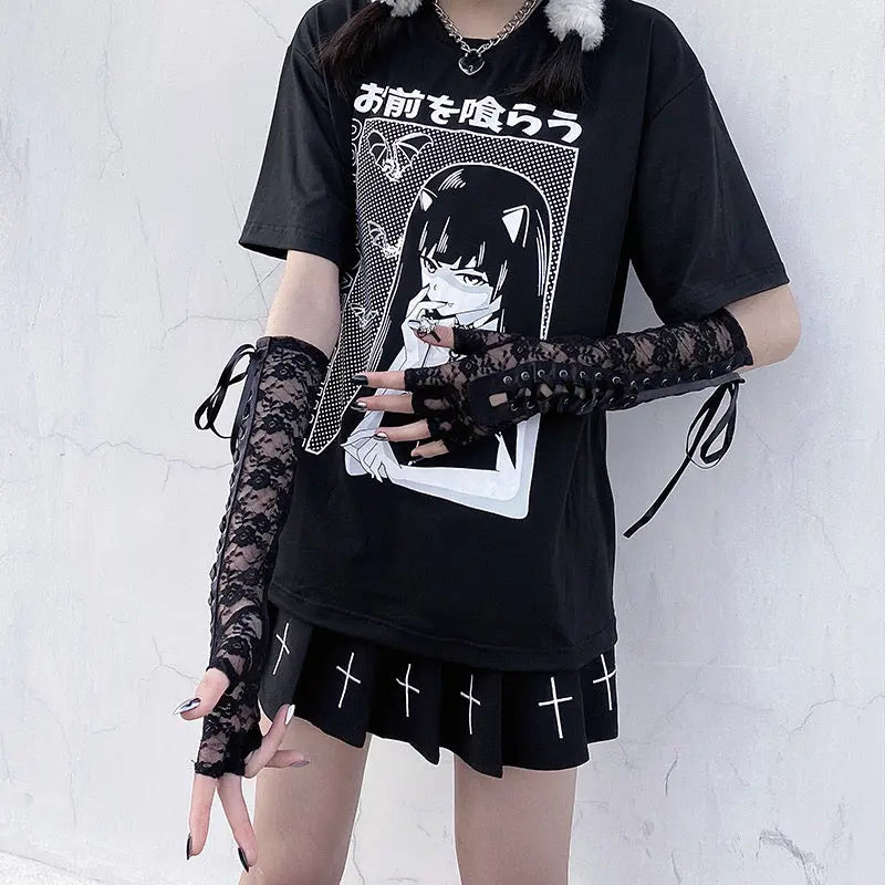 Free Shipping For 'Moonlight' Lace Strap Mesh Goth Gloves