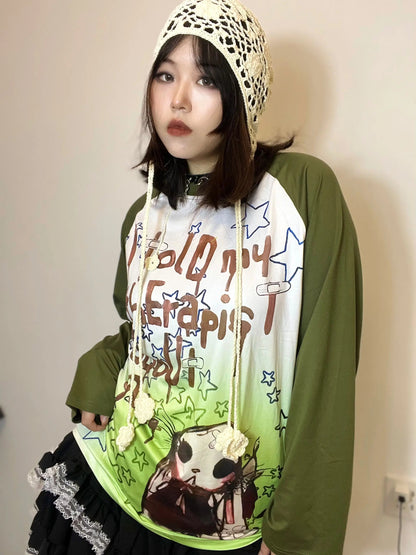 Free Shipping For 'Moss Girl' Grunge Patchwork Graffiti Top