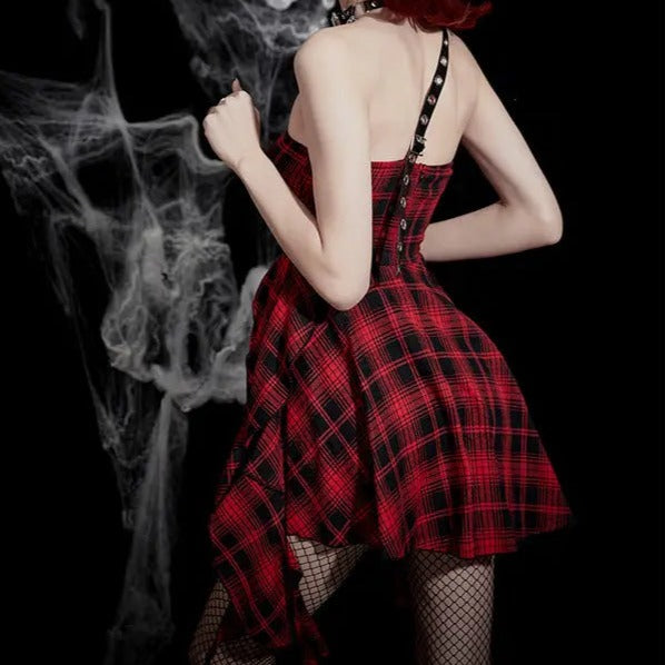 Free Shipping For 'NANA' Punk Style Red Checkerboard Dress