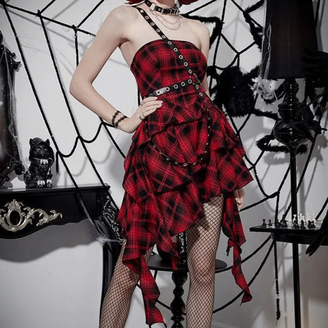 Free Shipping For 'NANA' Punk Style Red Checkerboard Dress