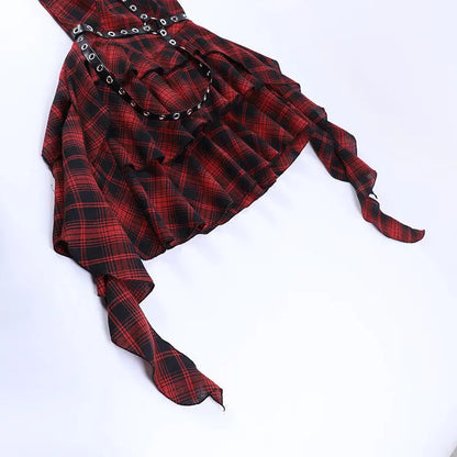 Free Shipping For 'NANA' Punk Style Red Checkerboard Dress