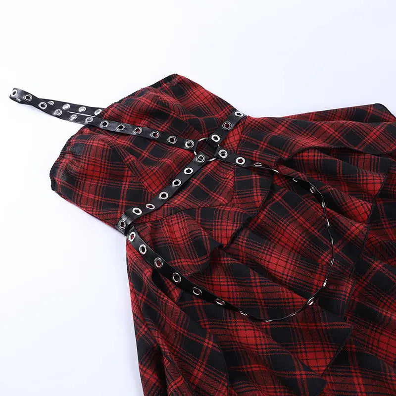 Free Shipping For 'NANA' Punk Style Red Checkerboard Dress