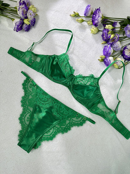 Free Shipping For Green/White  Lace Lingerie Set