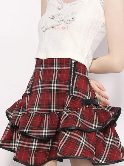 Free Shipping For 'Agitator' Harajuku Punk Red Checkerboard Skirt