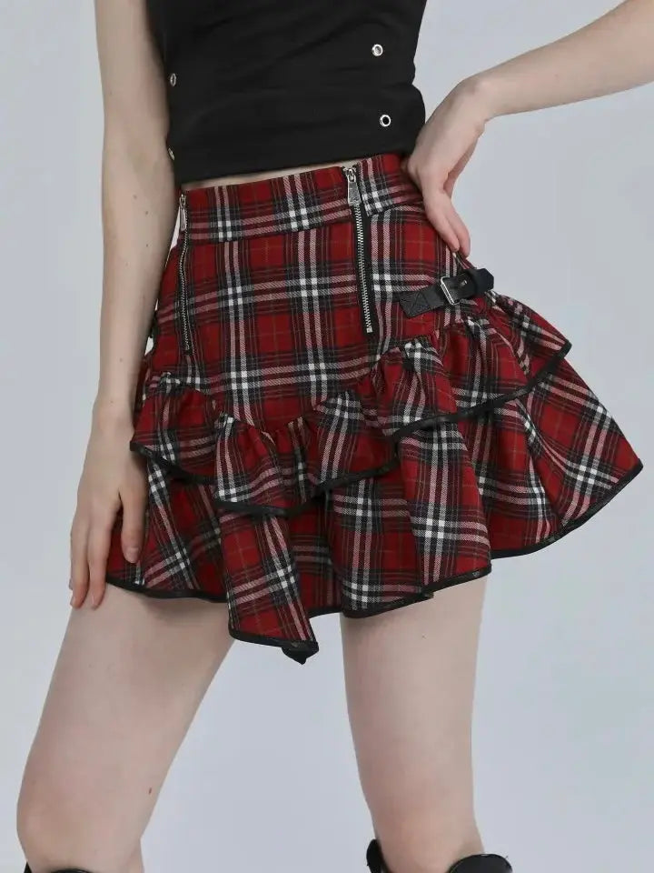 Free Shipping For 'Agitator' Harajuku Punk Red Checkerboard Skirt