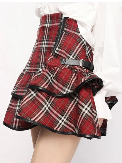 Free Shipping For 'Agitator' Harajuku Punk Red Checkerboard Skirt