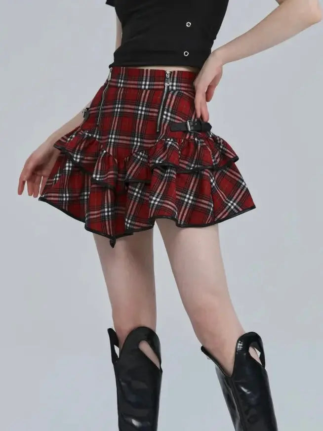 Free Shipping For 'Agitator' Harajuku Punk Red Checkerboard Skirt